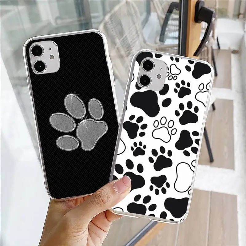 

Dog Footprint Paw Phone Case For iphone 5s 6 7 8 11 12 plus xsmax xr pro mini se Transparent soft Cover Fundas Coque