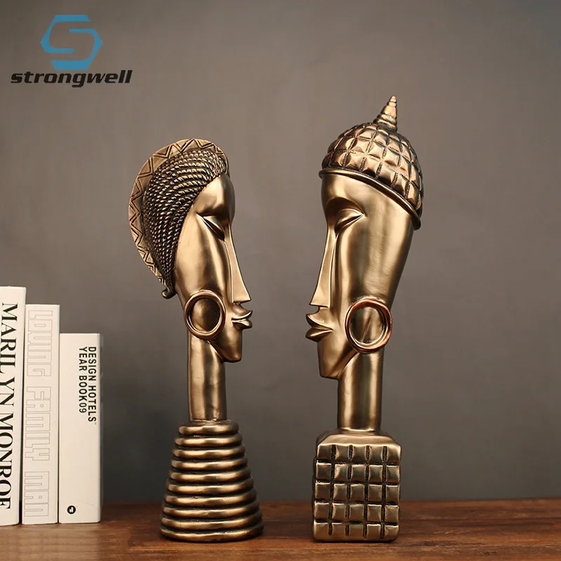 

Strongwell Home Decoration Accessories Resin Crafts Vintage Copper African Couple Character Figurines Home Furnishing Decor Gift