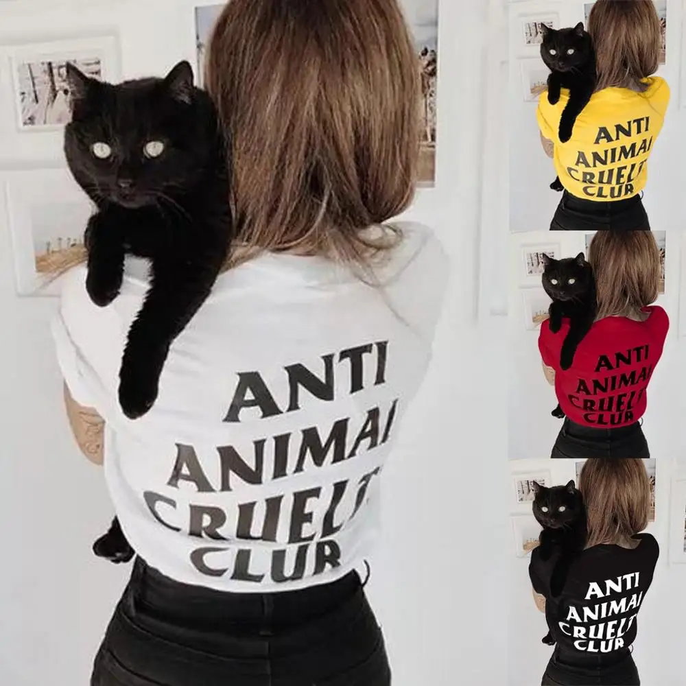 2020 Womens T-Shirt Anti Animal Cruelty Club Letter Funny Graphic Print Short Sleeve Tops Punk style Women Tee Shirt | Женская одежда