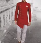 Новейший дизайн 2022, длинный мужской костюм, индийское свадебное платье для жениха, индивидуальный пошив, курительная красная куртка, брюки, свадебные костюмы Terno Masculino