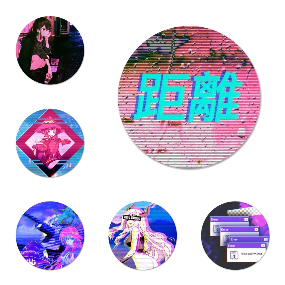 

Vaporwave Glitch Anime Badge Brooch Pin Accessories For Clothes Backpack Decoration gift