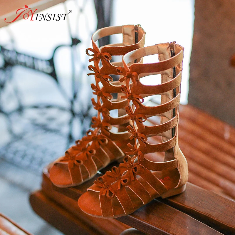 Босоножки в римском стиле для девочек высокие сандалии гладиаторы обувь