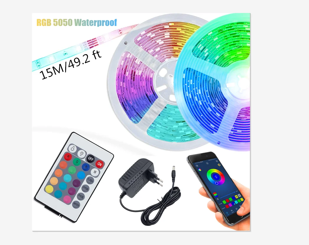 

Светодиодная светильник RGB 5050/SMD2835, гибкая лента, светодиодная лента Luces, диод постоянного тока 12 В, Wi-Fi, Bluetooth, светильник ка для спальни, телев...