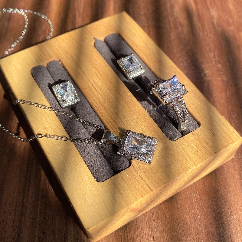 Набор ювелирных украшений Kinel для женщин кольцо ожерелье серьги из серебра 925