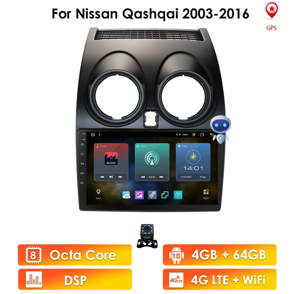 

Автомагнитола мультимедийная, 2 + 32 DIN, Android 10, GPS-навигатор для Nissan Qashqai 1 J10 2006-2013, 4G, LTE, Wi-Fi, стерео карта