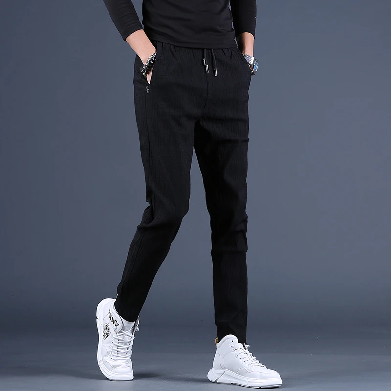 

Pants Men Casual Sport Joggers Fashion Black Slim Fit Elastic Waist Trousers
