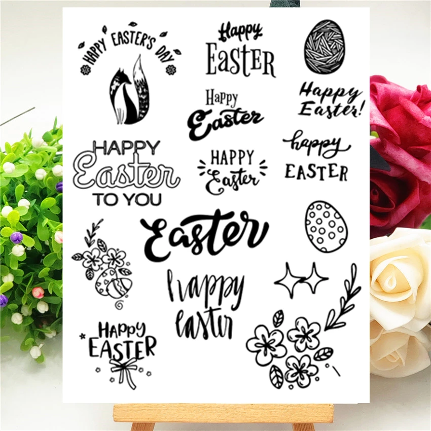 14x18 см счастливый день Пасхи прозрачный печать прозрачные наклейки силиконовый