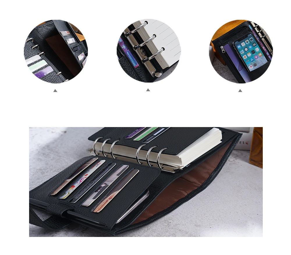 Кольца из натуральной кожи, персональный ноутбук, органайзер, органайзер, дневник из воловьей кожи, дневник, блокнот, планировщик с карманом для денег
