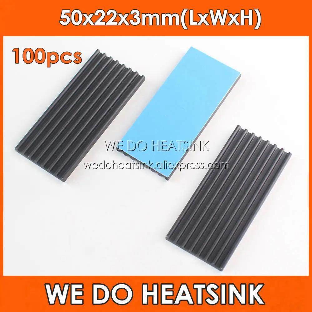 

WE DO HEATSINK 100pcs 50x22x3mm Black Anodized Aluminum Heatsink Cooler With Thermal Adhesive Transfer Tape Applied