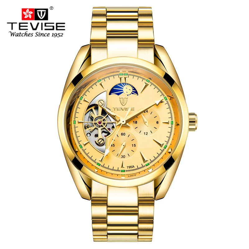 Tevise Лидирующий бренд автоматические механические мужские часы модные Tourbillon