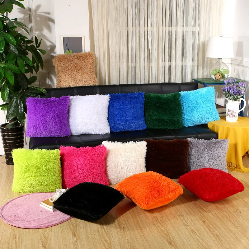 

Solid Color Plush Cushion Cover 43*43 Pillow Case Sofa Decorative Pillow Covers Winter Warm Pillowcase Living Room Pillowcases