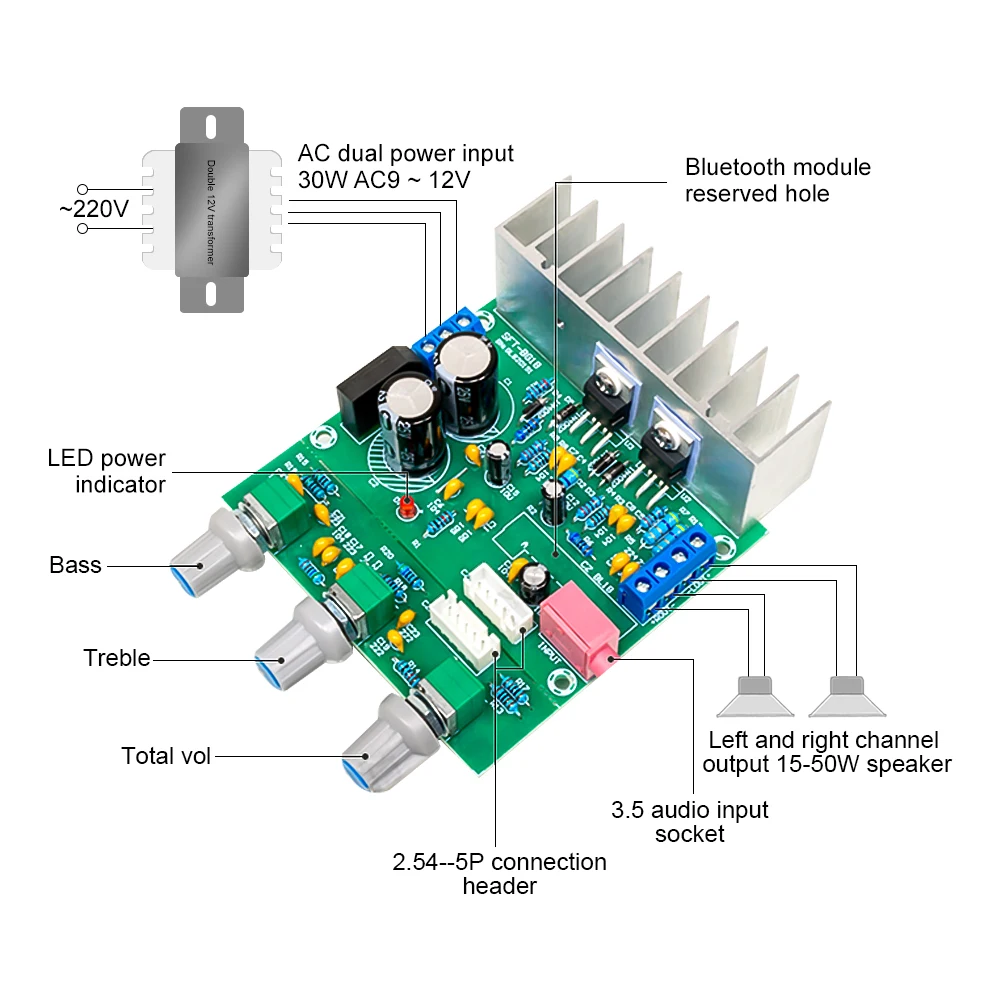 Плата усилителя звука AIYIMA LM1875 Bluetooth 5 0 30 Вт x2|Усилители мощности| |