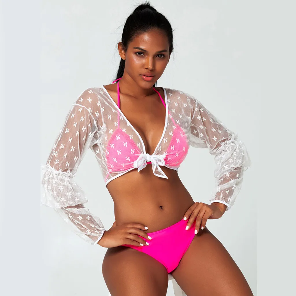 3 PCS Swimwear Women Brazilian Bikini Swimsuit Solid High Cut Bathing Suit Cover Up Swimming For Bathers Beachwear |