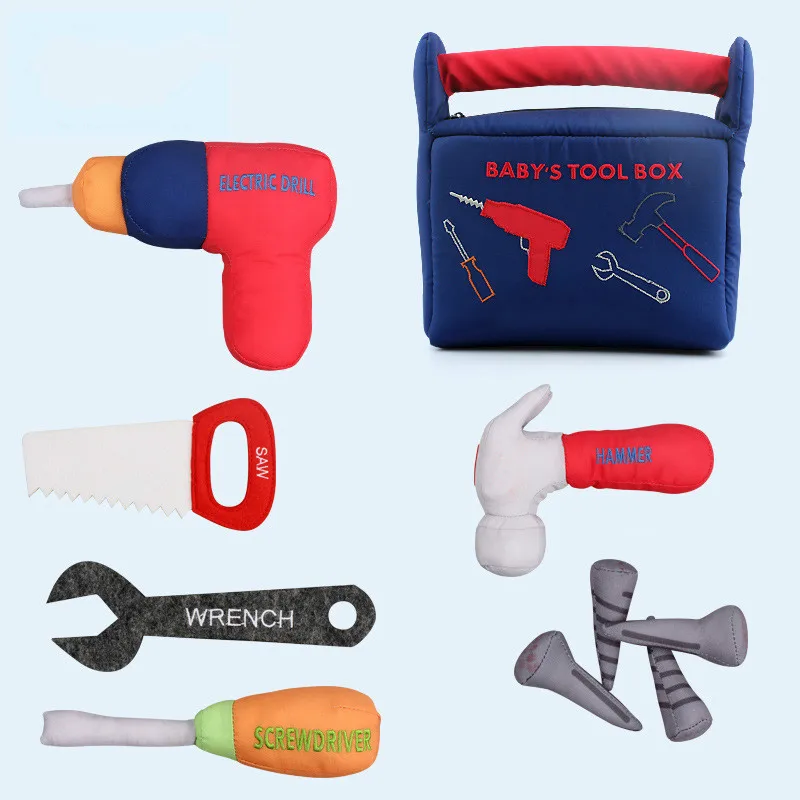 

Funny Kids Repair Tool Kit Plush Toolbox Set Baby Fabric Simulated Repair Tool Pretend Play Baby Learn Educational Toys Blue Bag
