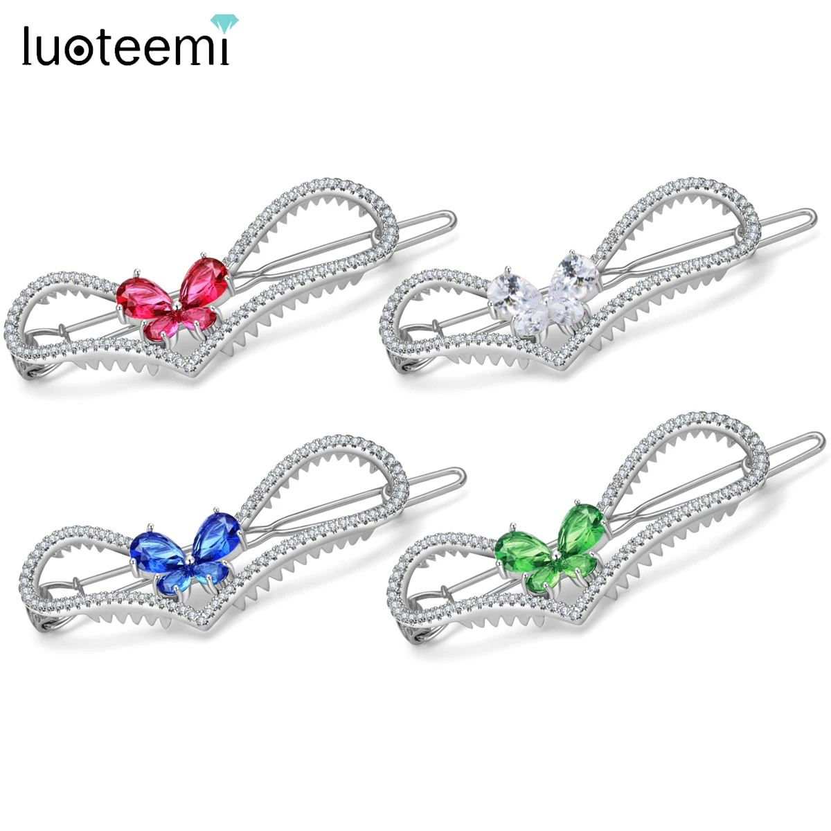 

LUOTEEMI Butterfly Shape Heart Hair Clip for Women Cubic Zirconia Hair Claws with Mulitple Color Flower Hair Pins Christmas Gift