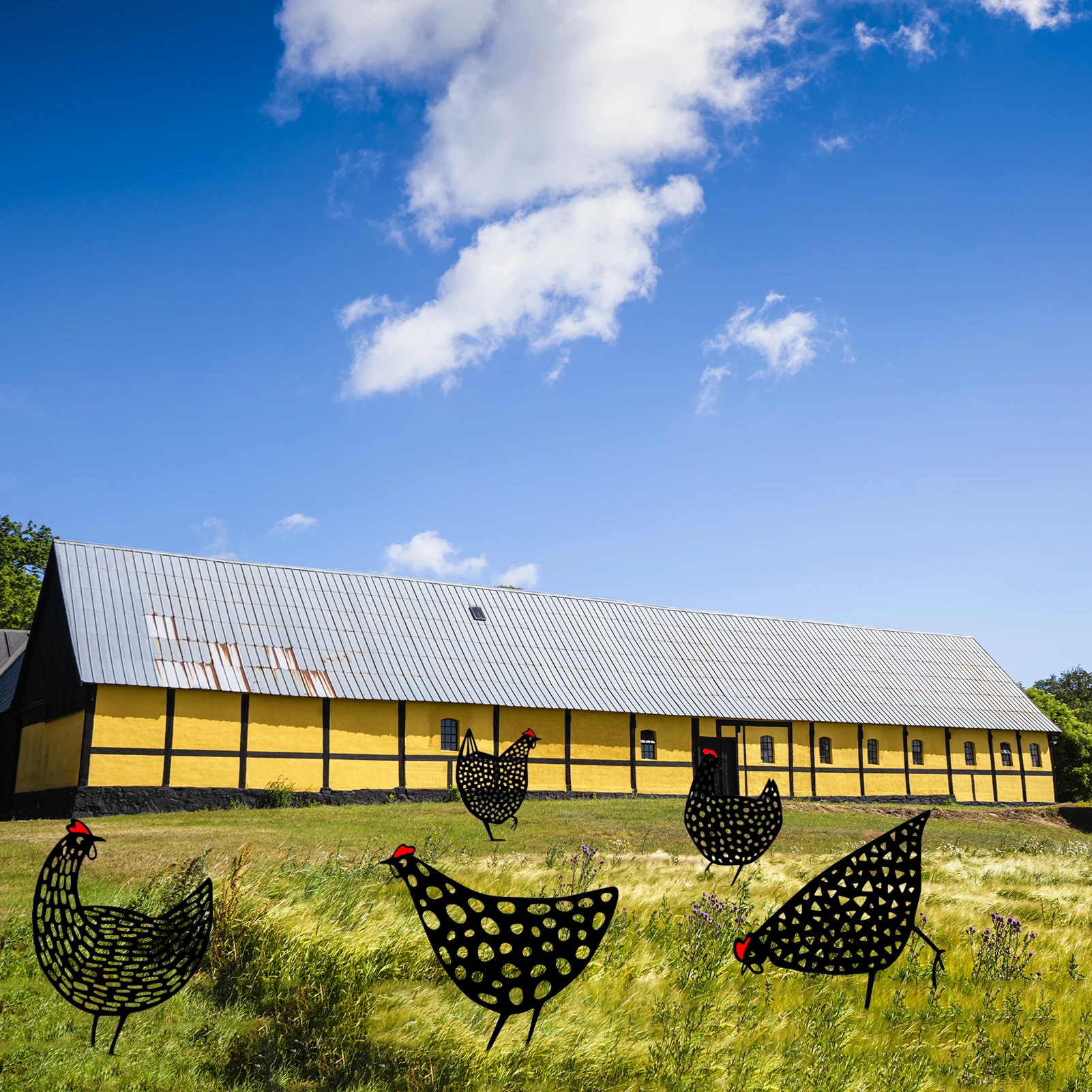 

Chicken Crafts Rooster Silhouette Stake Garden Art Animal Stakes Garden Silhouette Yard Art for Party Festival Decor Gifts Set