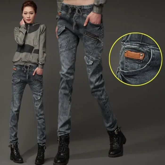 #7809 Сезон весна-осень С эластичной резинкой на талии джинсовые штаны-шаровары для