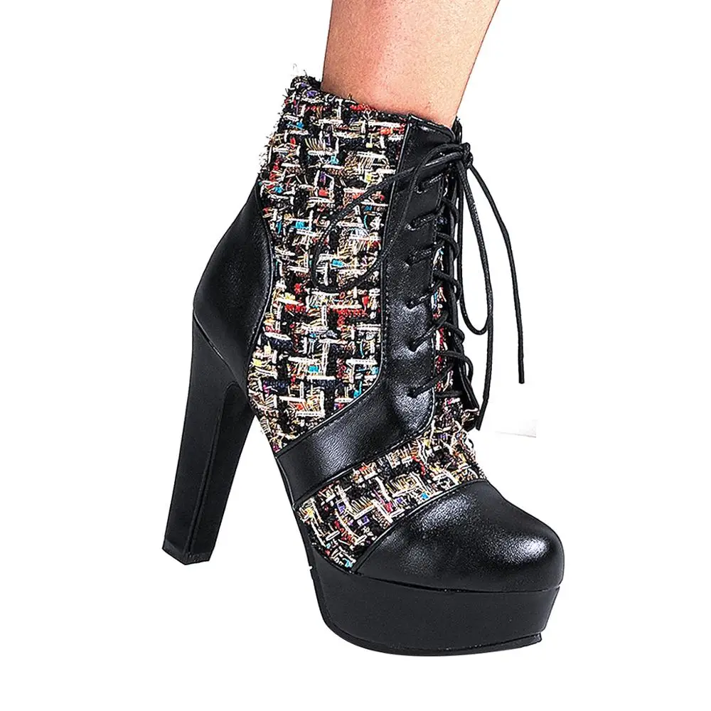 

Ботильоны из искусственной кожи, водонепроницаемые короткие сапоги на платформе, на очень высоком толстом каблуке, с перекрестными ремешка...