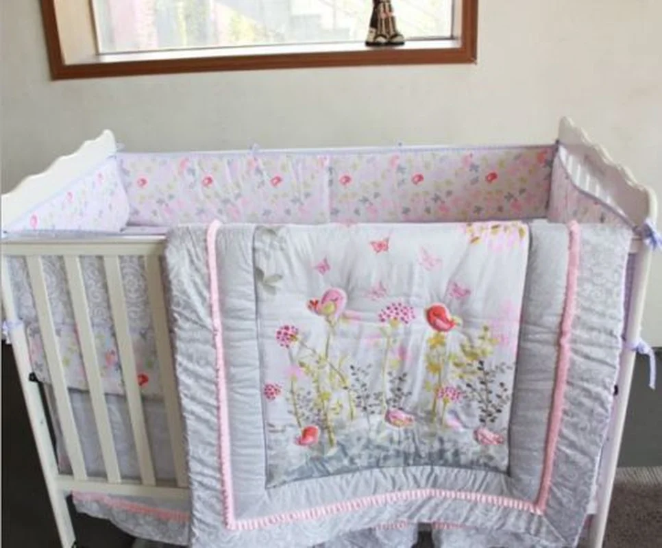 

7 Piece Baby Girl Bedding Set Flower Birds Nursery Quilt Bumper Sheet Crib Skirt Baby Crib Set Baby Quilt Crib Bedding Set