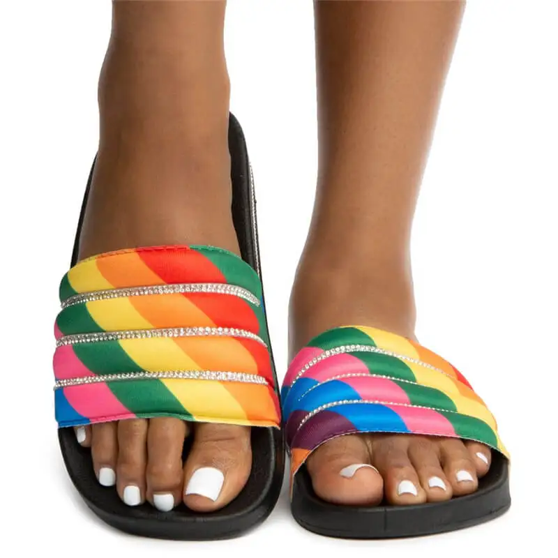 Женские радужные тапочки модные сандалии большого размера Нескользящие