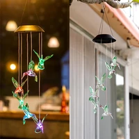new humming bird led solar light romantic windbell wind chime string lamp pendant color changing for garden patio yard decor