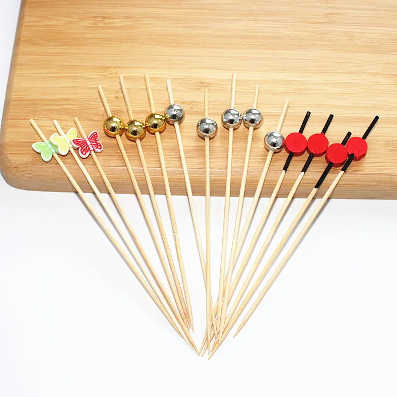 100 шт. 12 см бант бабочка бамбук Палочки буфет с зелеными листьями фрукт для кекса