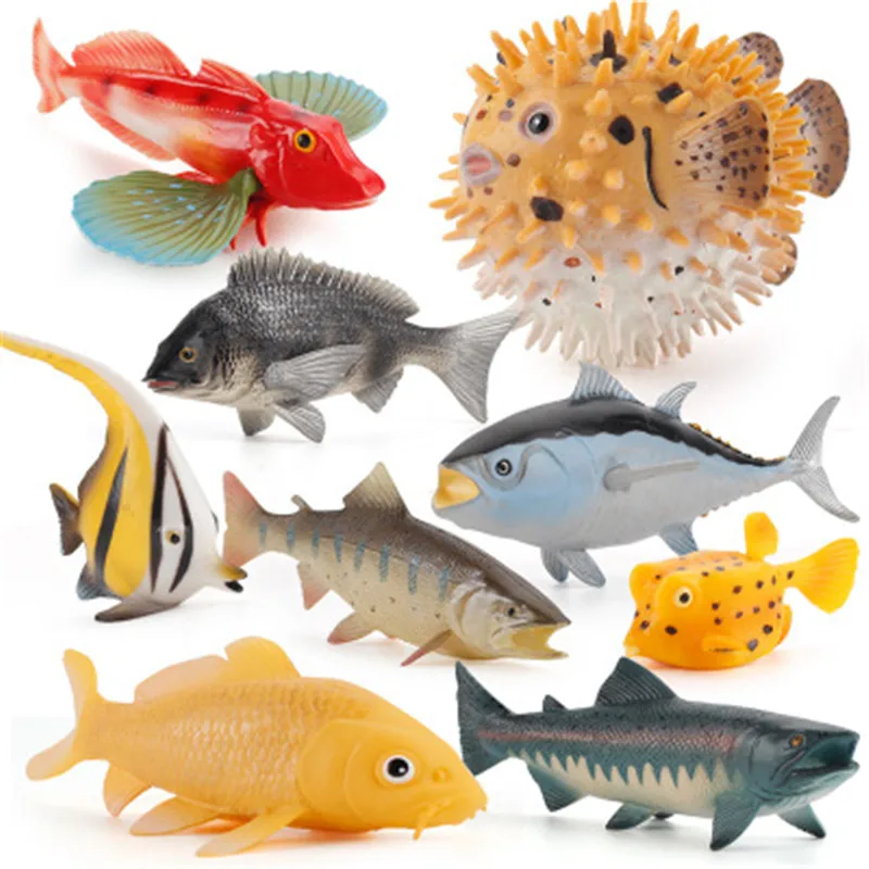 

New Simulation Solid freshwater fish Toy Plastic Puffer fish Tuna Action Figures Educational Toy for Children Kid Christmas Gift