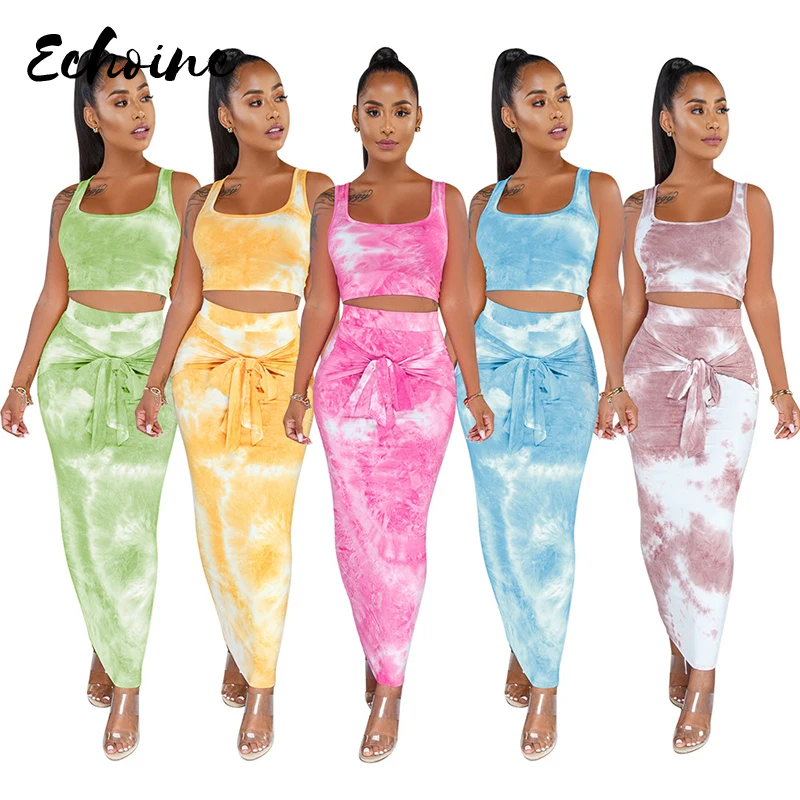 

Echoine Sexy Two Piece Set Women Two Piece Outfits Crop Top And Skirt Set Bodycon Matching Sets Summer Casual Holiday Clothes