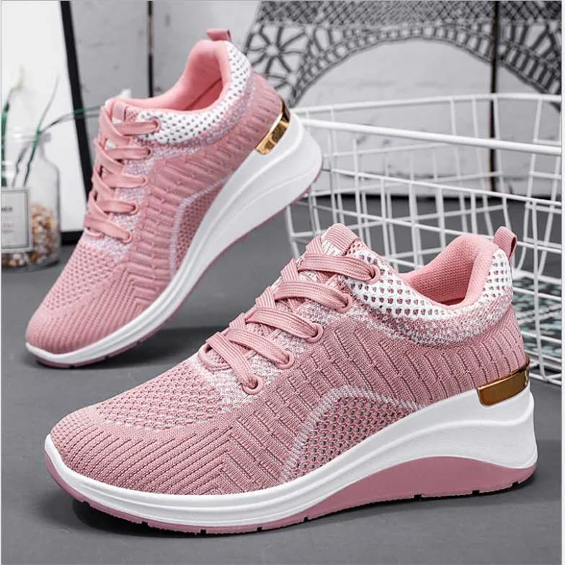 Women's Knitting Flats Lace Up Slip On Ladies Breathable Sneakers Platform Casual Comfortable Female Running Shoes Spring 2022