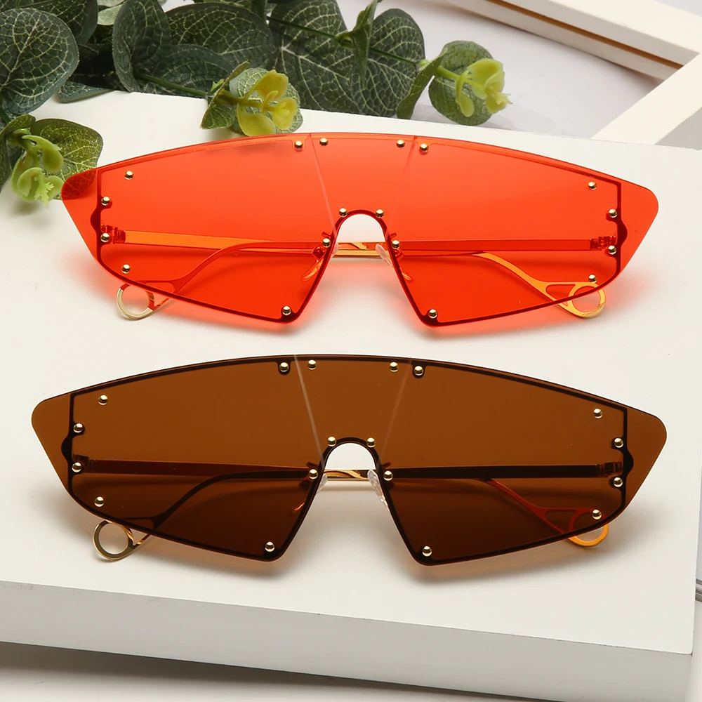 

Women Cat Eye Rimless Sunglasses Lady Metal Sun Glasses UV400 Luxury Rivet Sunglass Shades Eyewear Oculos de sol