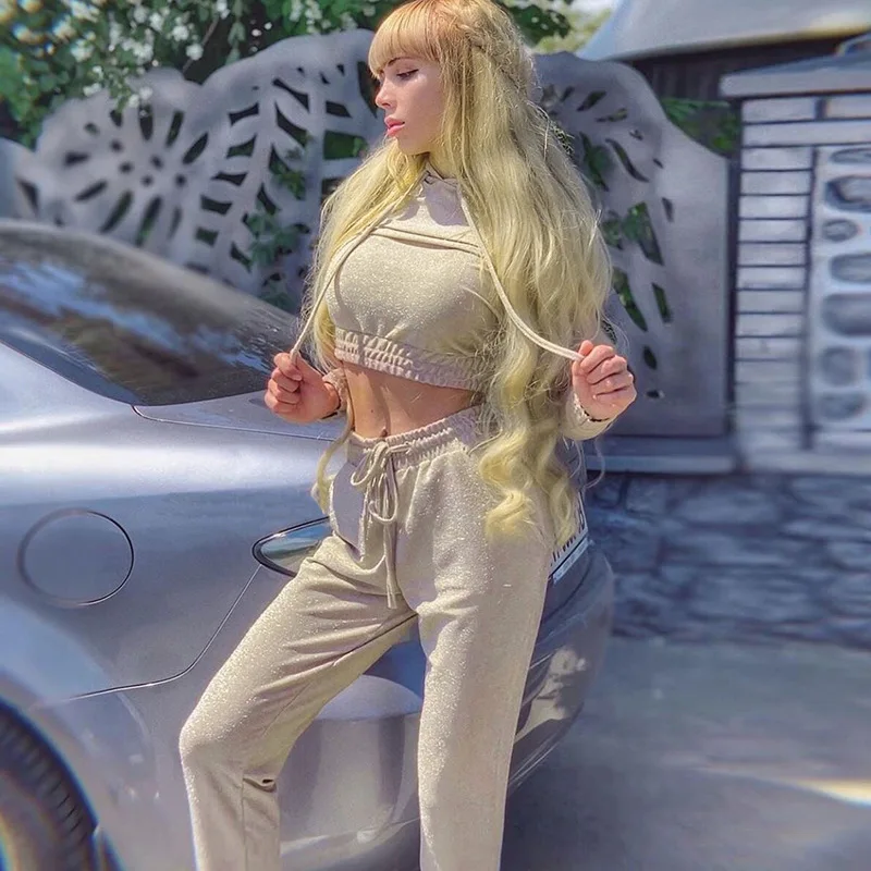 2019 женские наборы свитшотов из 2 предметов повседневные однотонные топы