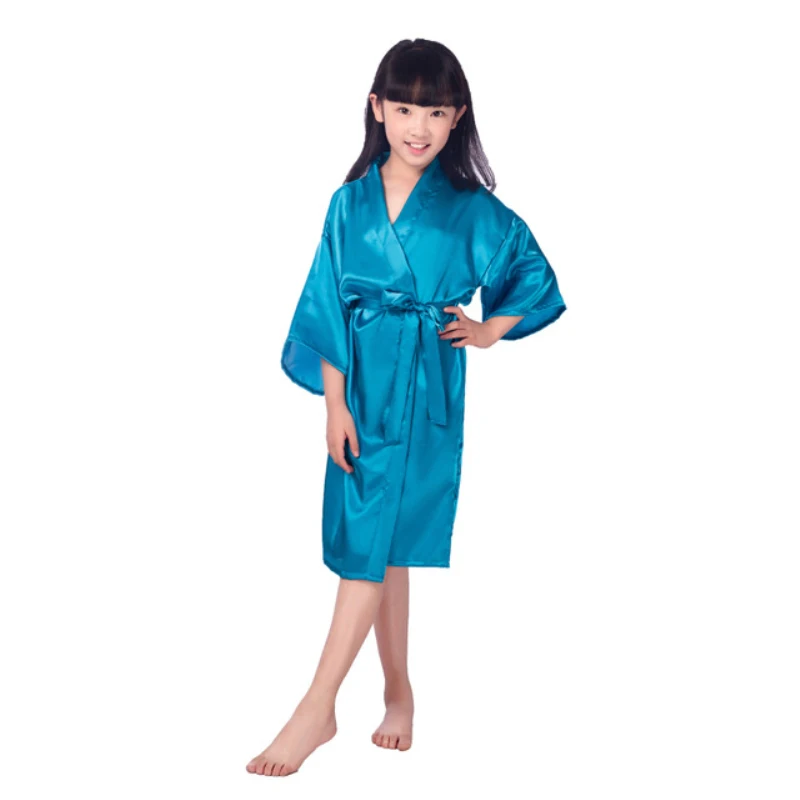 Банный халат для девочек Шелковый однотонный атласное кимоно Наряд | Детская