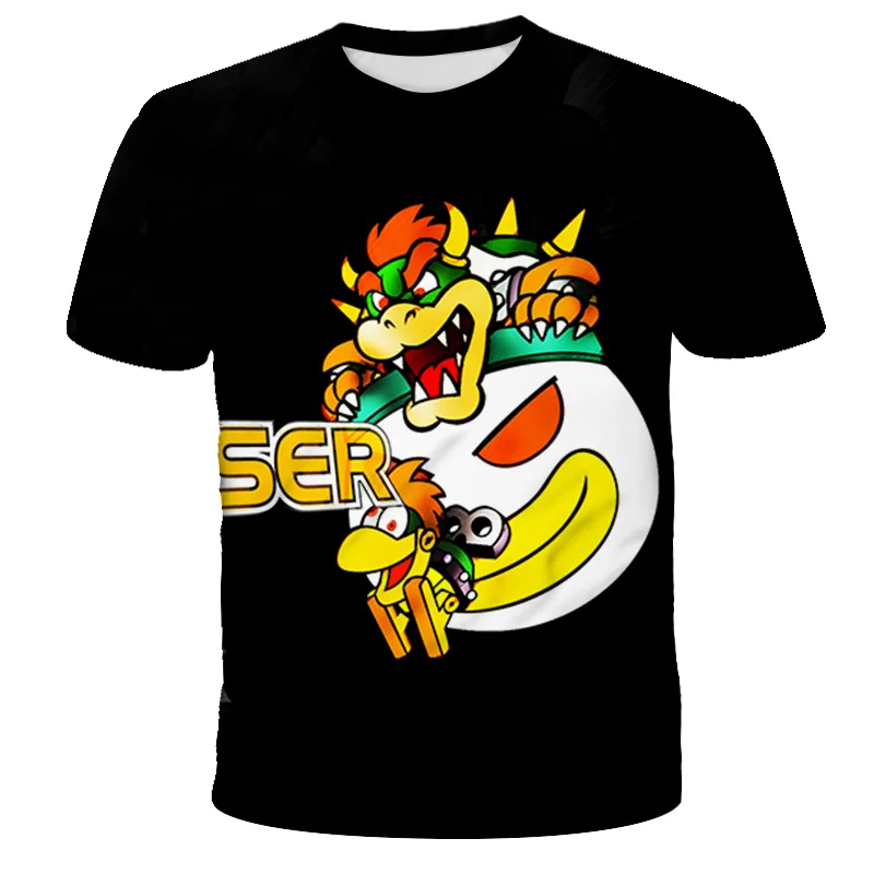 

New children's 3D T-shirt Mario classic game theme boy and girl clothes 3D printing fun blouse round neck loose