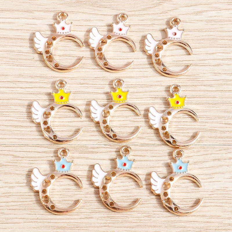 

10pcs 17*23mm Alloy Enamel Crown Moon Charms for Making Pendants Necklaces Drop Earrings Keychain DIY Jewelry Findings Accessory