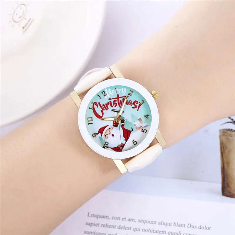 2020 модные часы для женщин женские стеклянные Санта-Клаус шаблон кожаный ремешок