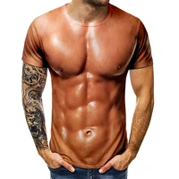 mens 3d t shirt bodybuilding simulated muscle tattoo funny t shirt nude skin chest muscle tee shirt short sleeve men clothing