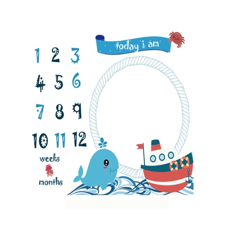 

Baby Monthly Milestone Blanket Record Growth Blanket Photography Backdrop Newborn Cartoon Printed Wreath Swaddle Wrap