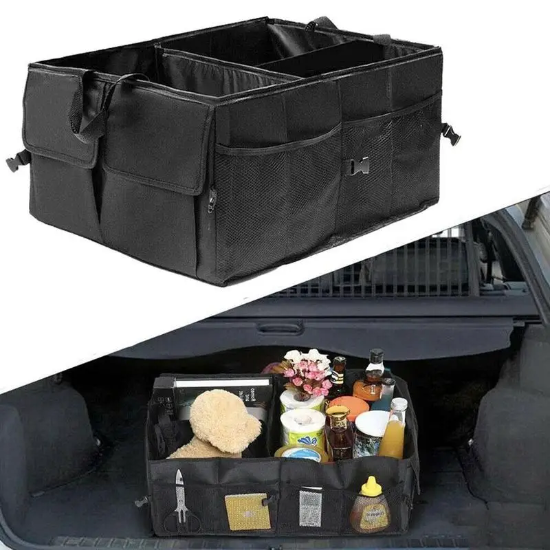 

Car Trunk Backup Storage Box Oxford Cloth Car Organizer Compartment Collapsible Bottom Nonslip Portable Waterproof Box Storage