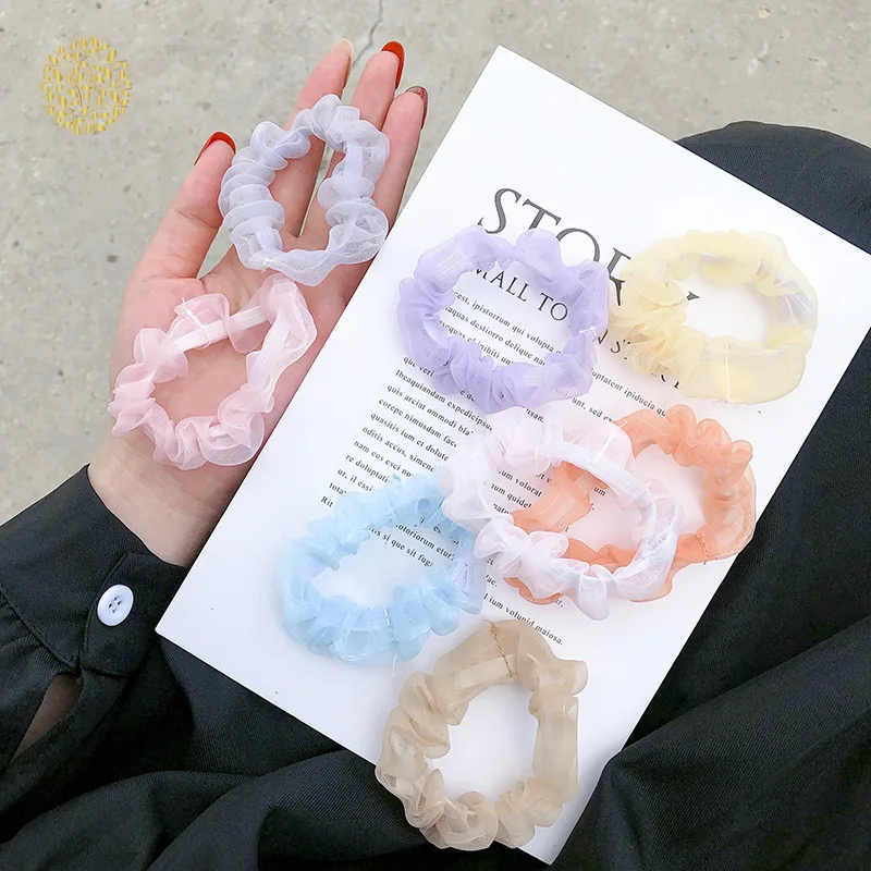 

New Women Girls Hair Accessories Ponytail Holder Hair Ties Rope Organza Solid Color Scrunchies Elastic Hair Bands