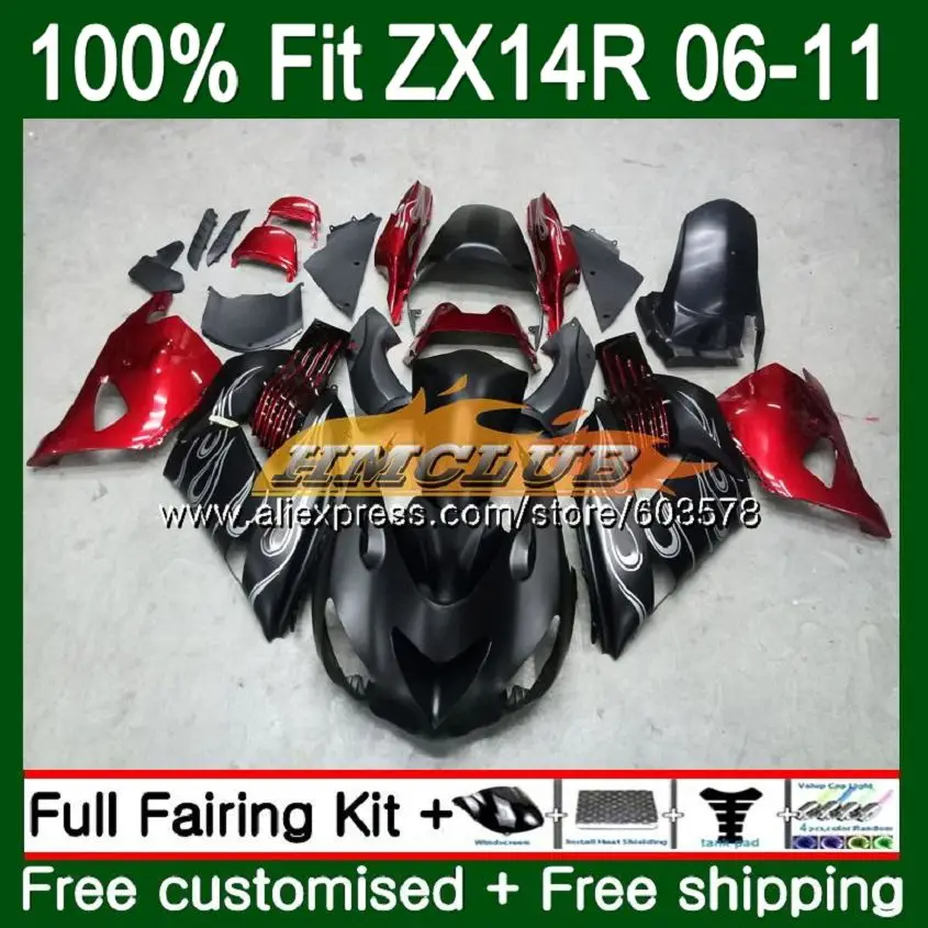 

Инъекции для KAWASAKI ZZR1400 ZX 14R 2006 2007 2008 2009 2010 2011 113CL. 52 ZX-14R ZX14R 06 07 08 09 10 11 обтекатель черный, красный