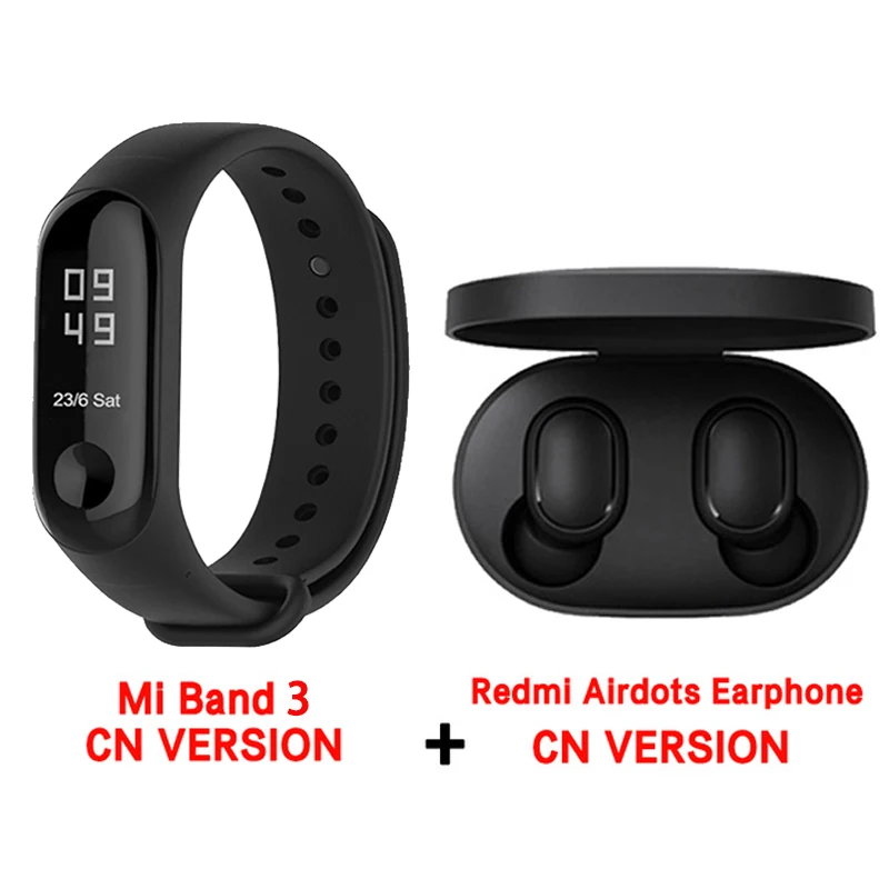 CN add AIRDOTS CN Глобальная версия Xiaomi Mi Band 3 умный Браслет 50 м водонепроницаемый монитор сердечного ритма мужской Браслет фитнес-трекер многоязычный - Цвет: CN add AIRDOTS CN