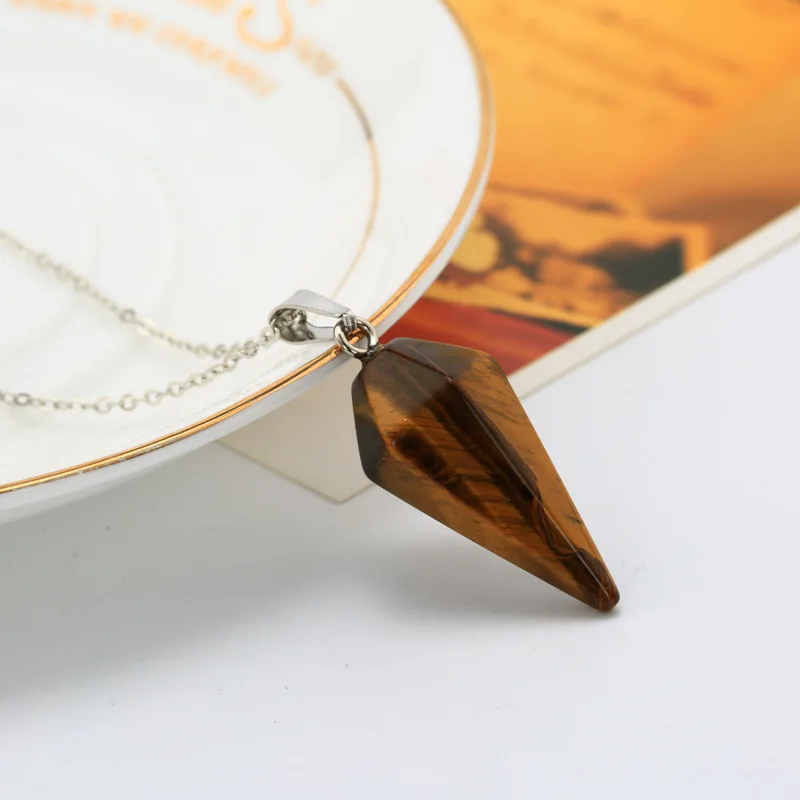 2019 Natural Stone Quartz Pendants Necklaces Crystal Hexagonal Pointed Pendant Silver Color Necklace Jewelry For Women |