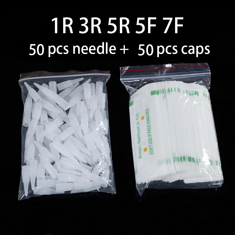 50Pcs1R 3R 5R 5F традиционные иглы с Шапки для бровей/Подводка глаз/губ Перманентный