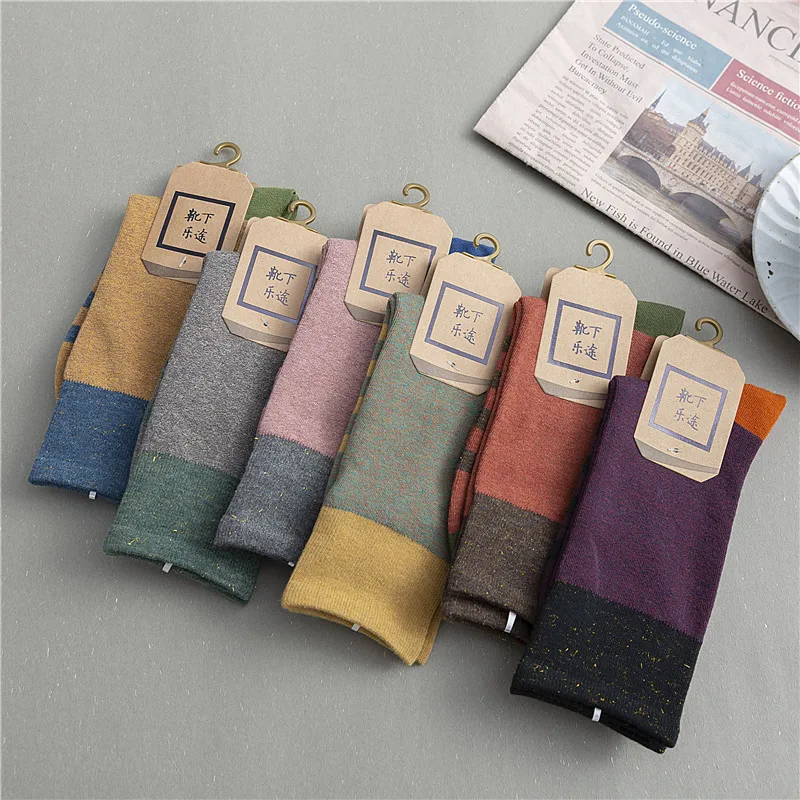 Ins/корейский стиль лоскутные цветные хлопковые полосатые носки женские