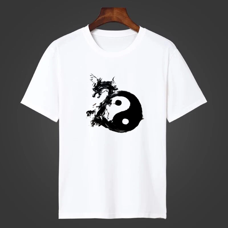 

Chinese style Taoist Buddhist gossip diagram Yin Yang Tai Chi T-shirt short-sleeved summer couple sports clothes