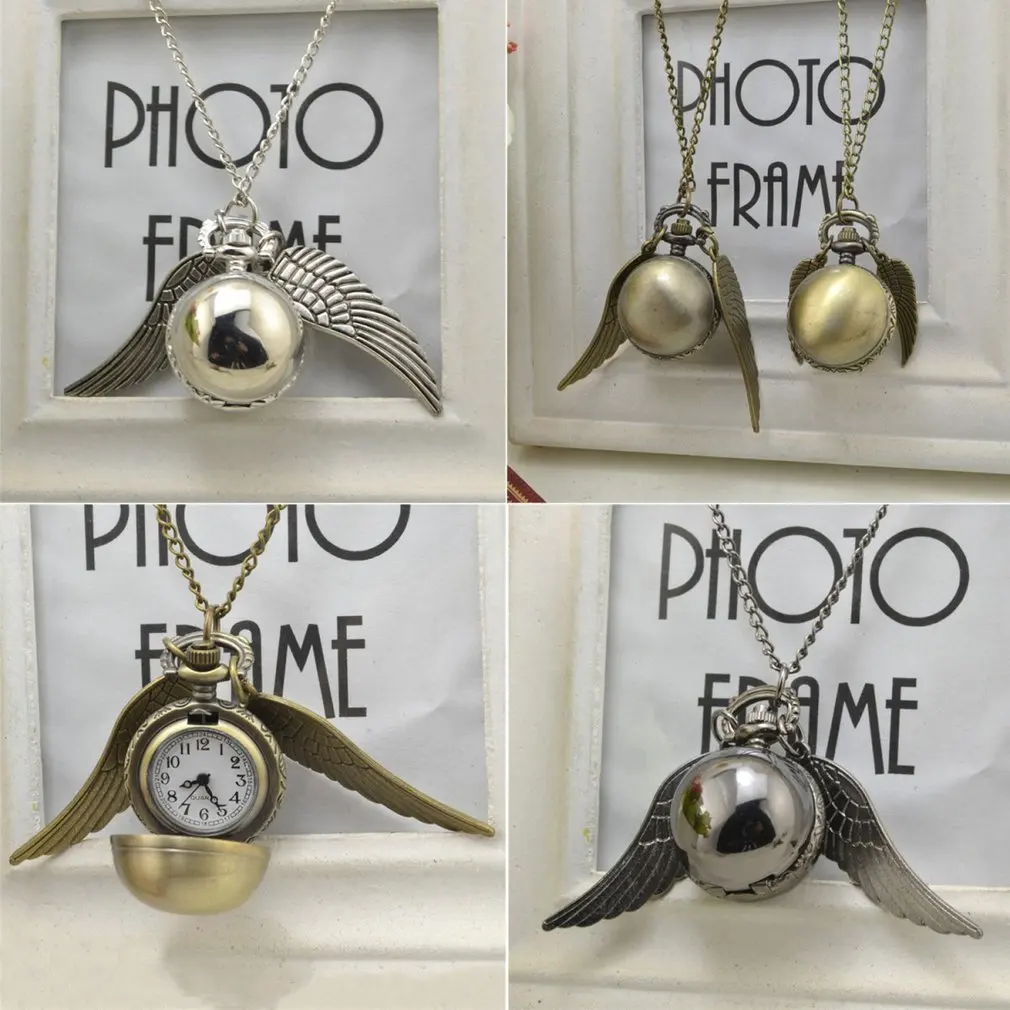 Крыло ангела Fob карманные часы кулон ожерелье цепь элегантный снитч кварцевые