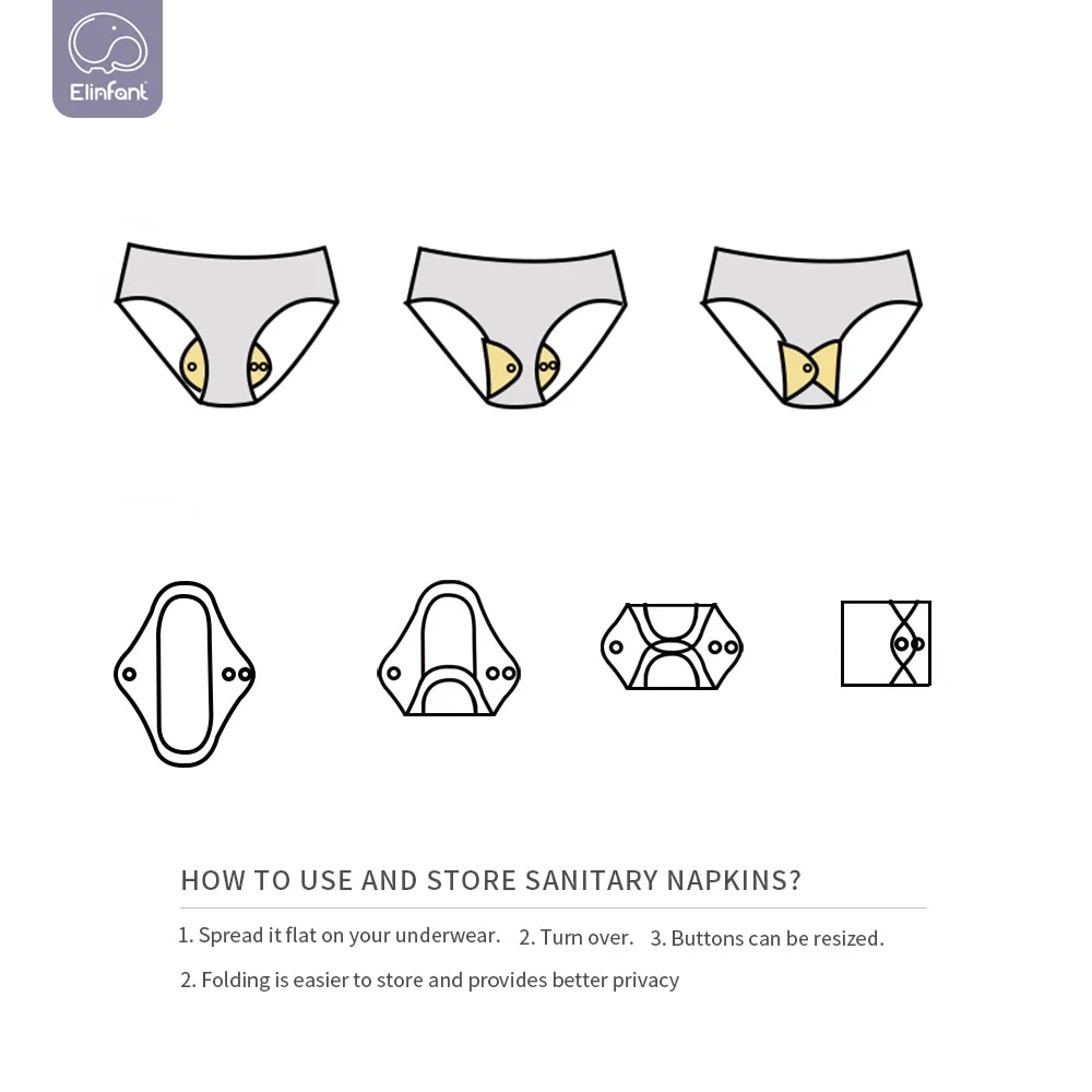 Elinfant 4pcs/set Bamboo Charcoal Waterproof Washable Menstrual Pads Panty Liner Reusable Sanitary Pads