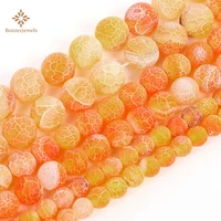 crackle agates yellow round beads for jewelry making strand diy matte fashion frosted bead for bracelet women gifts