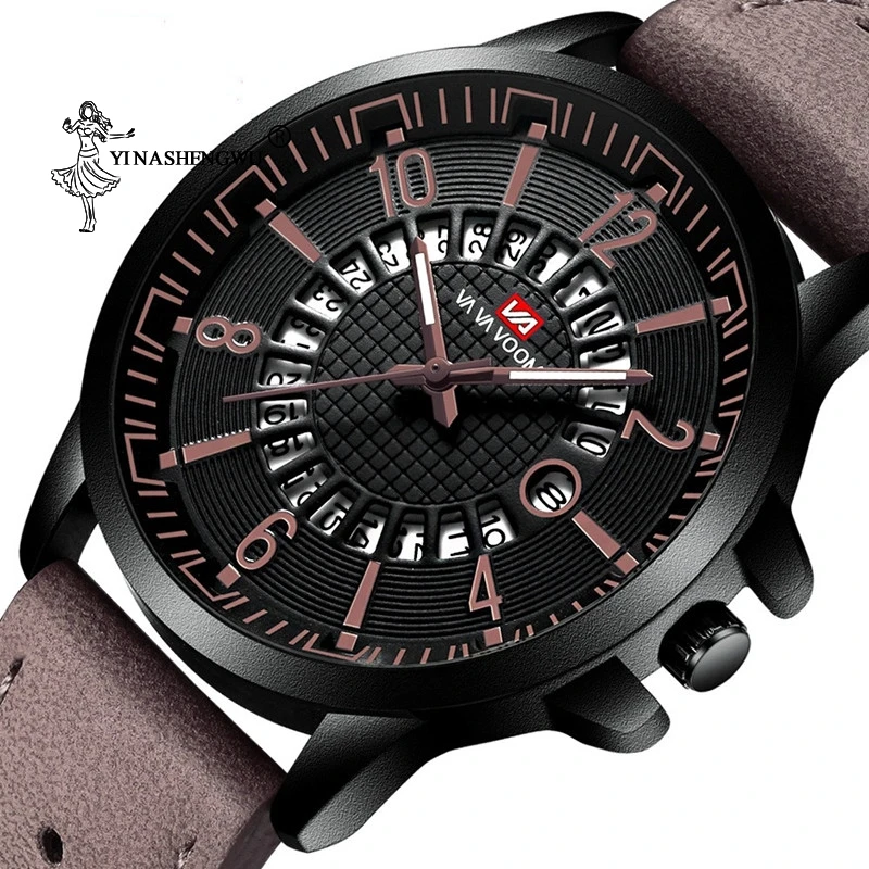 

New Fashion Watches Hot Brand Luxury Large Dial Military Quartz Watch Leather Waterproof Casual Sports Frosted Watch Men
