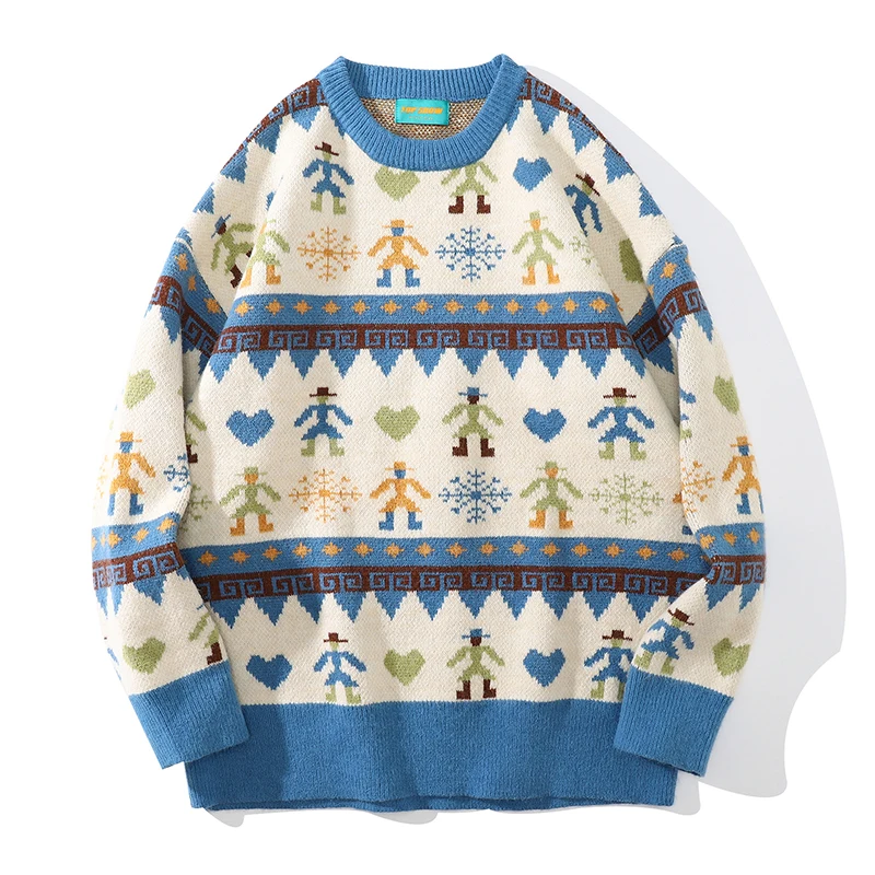

Y2K Vintage Thicken Geometric Pattern Women Sweaters Autumn Winter Pullovers Jumpers Female Korean Knitted Sweater Couple Wear